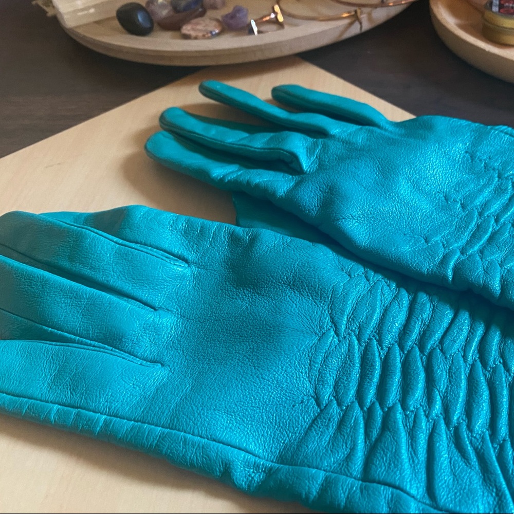 Teal Leather Driving Gloves